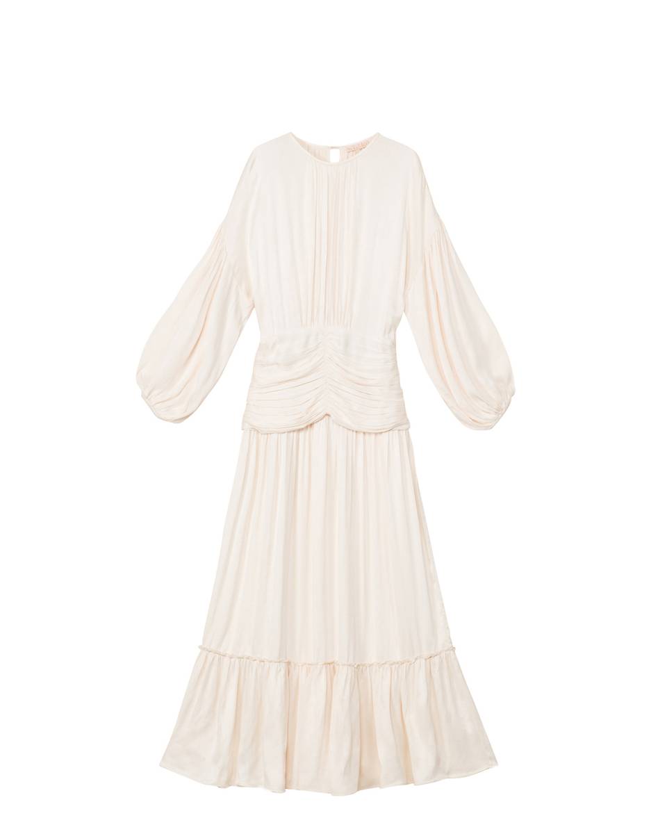 CREPE SATIN ROUCHING DRESS Off White 