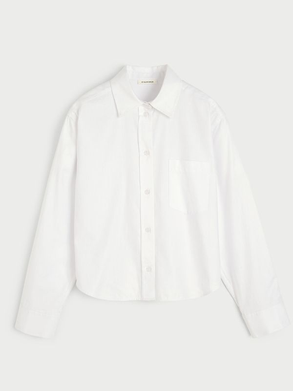 AUDREY Cropped Organic Cotton Shirt White Herringbone