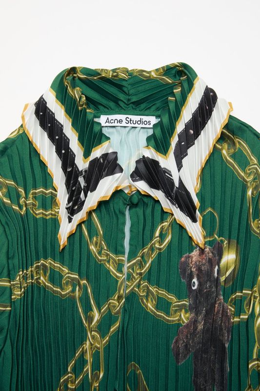 Pleated Printed Blouse Green 