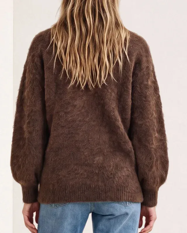 Hairy Knit V-neck Jacket Brown 
