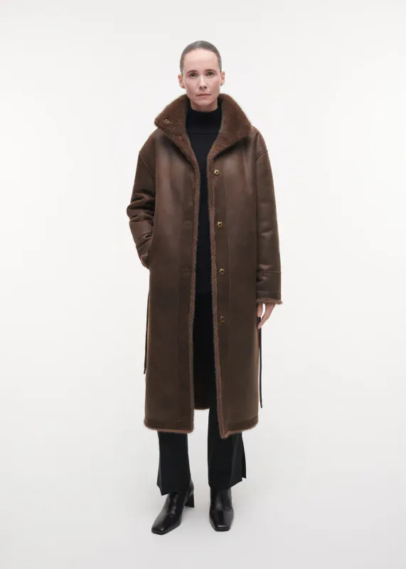 FREJA Long Faux Fur Coat Choco