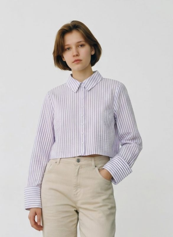 SEERSUCKER Cropped Shirt Lilac Stripe