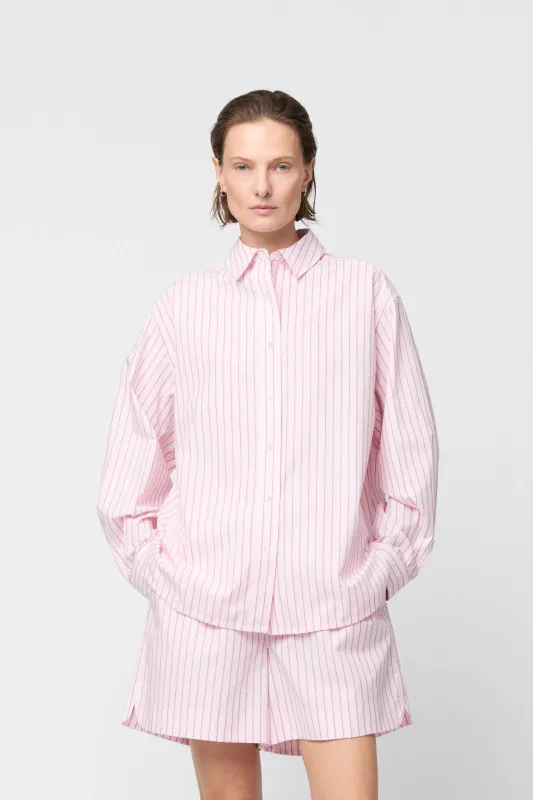 POPLIN Workwear Shirt Pink Red Pinstripe