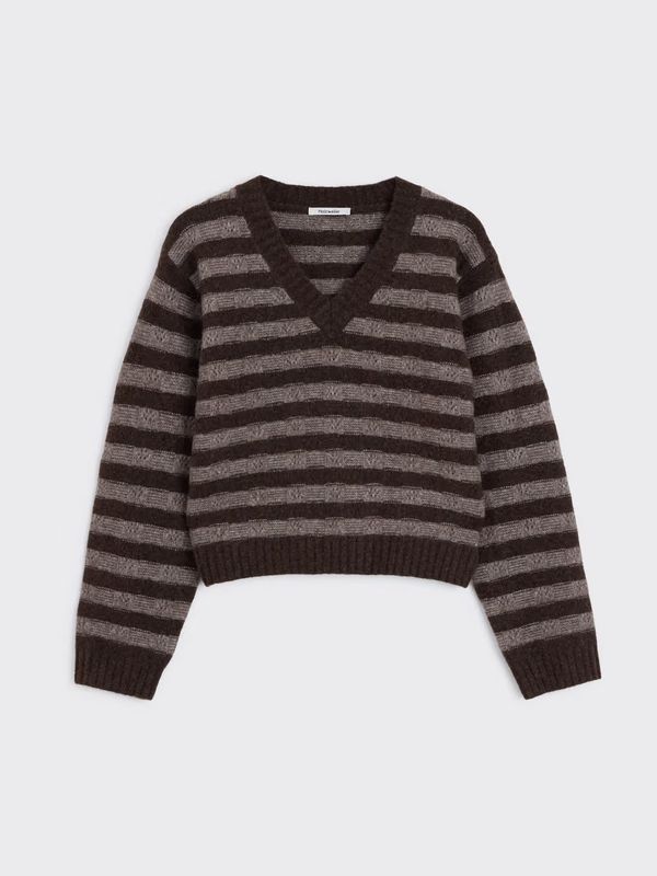 MARIA Yak VNeck Sweater Brown Stripe