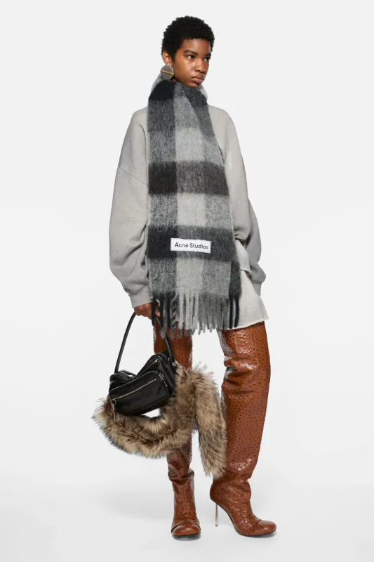 MOHAIR CHECKED SCARF Dark Black|Grey|Dark Grey