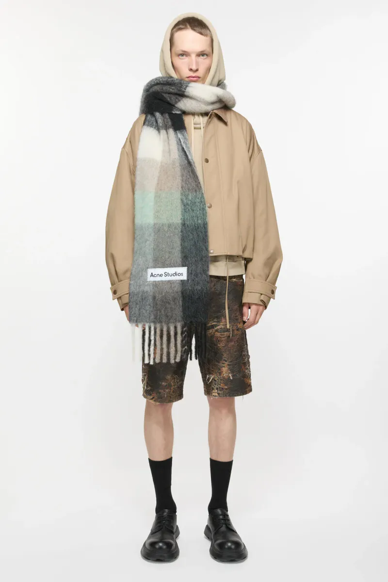 MOHAIR CHECKED SCARF Green|Grey|Black 