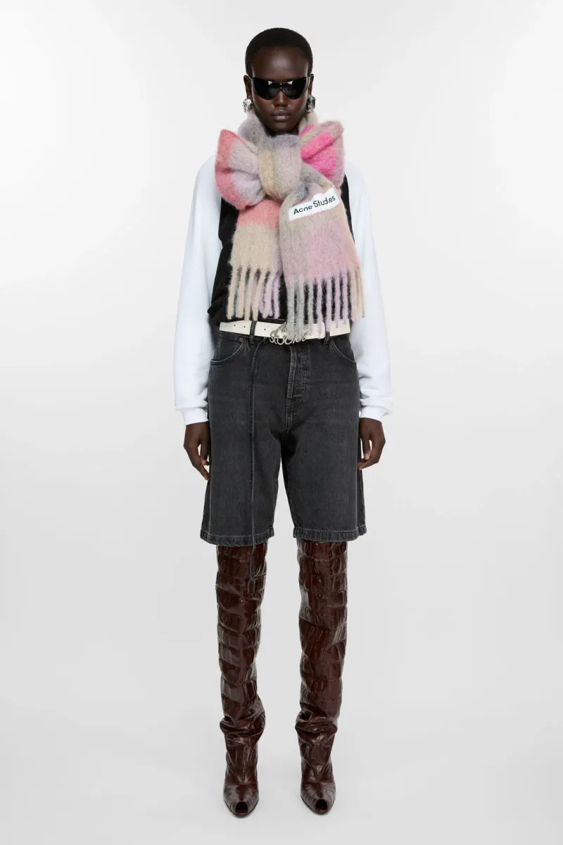 MOHAIR CHECKED SCARF Fuchsia|Lilac|Pink