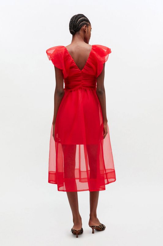 Organza Long Ruched Dress Mars Red 