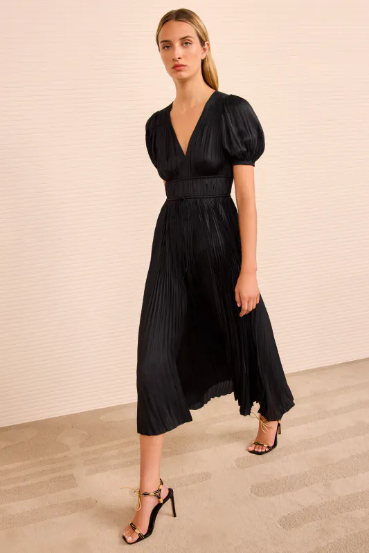 AUDRA Puff  Sleeve Midi Dress Noir