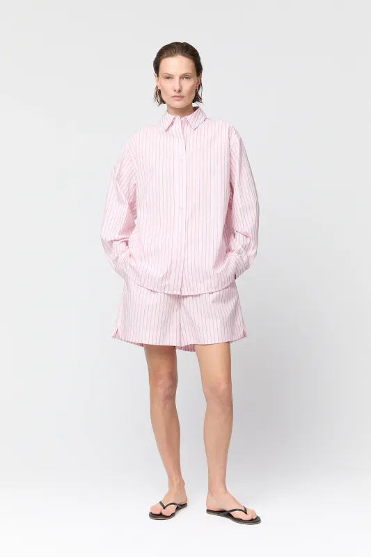 POPLIN Workwear Shirt Pink Red Pinstripe