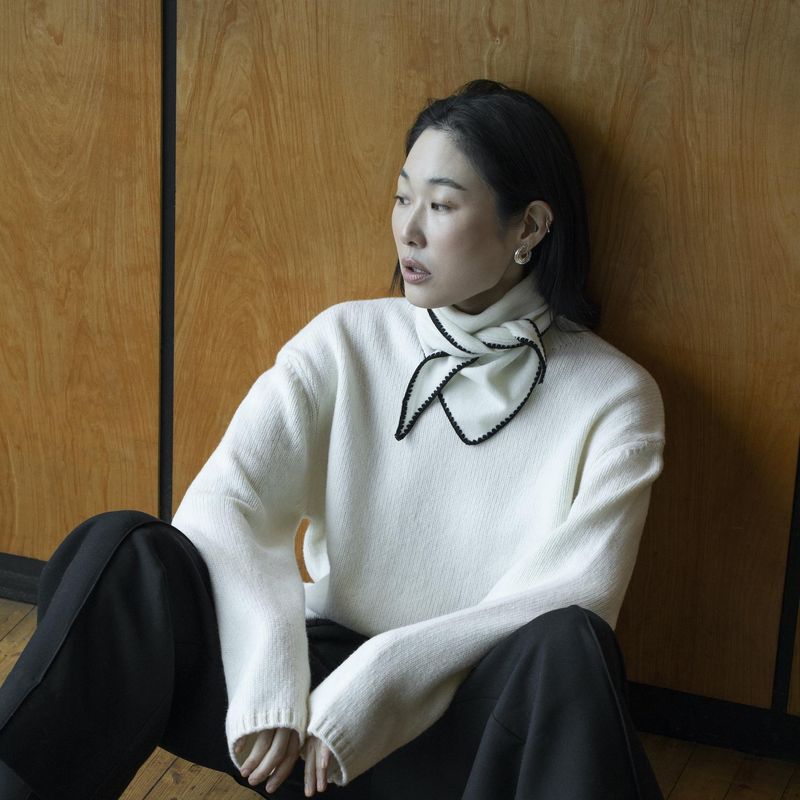 MINA Stitched Merino Scarf Eggshell